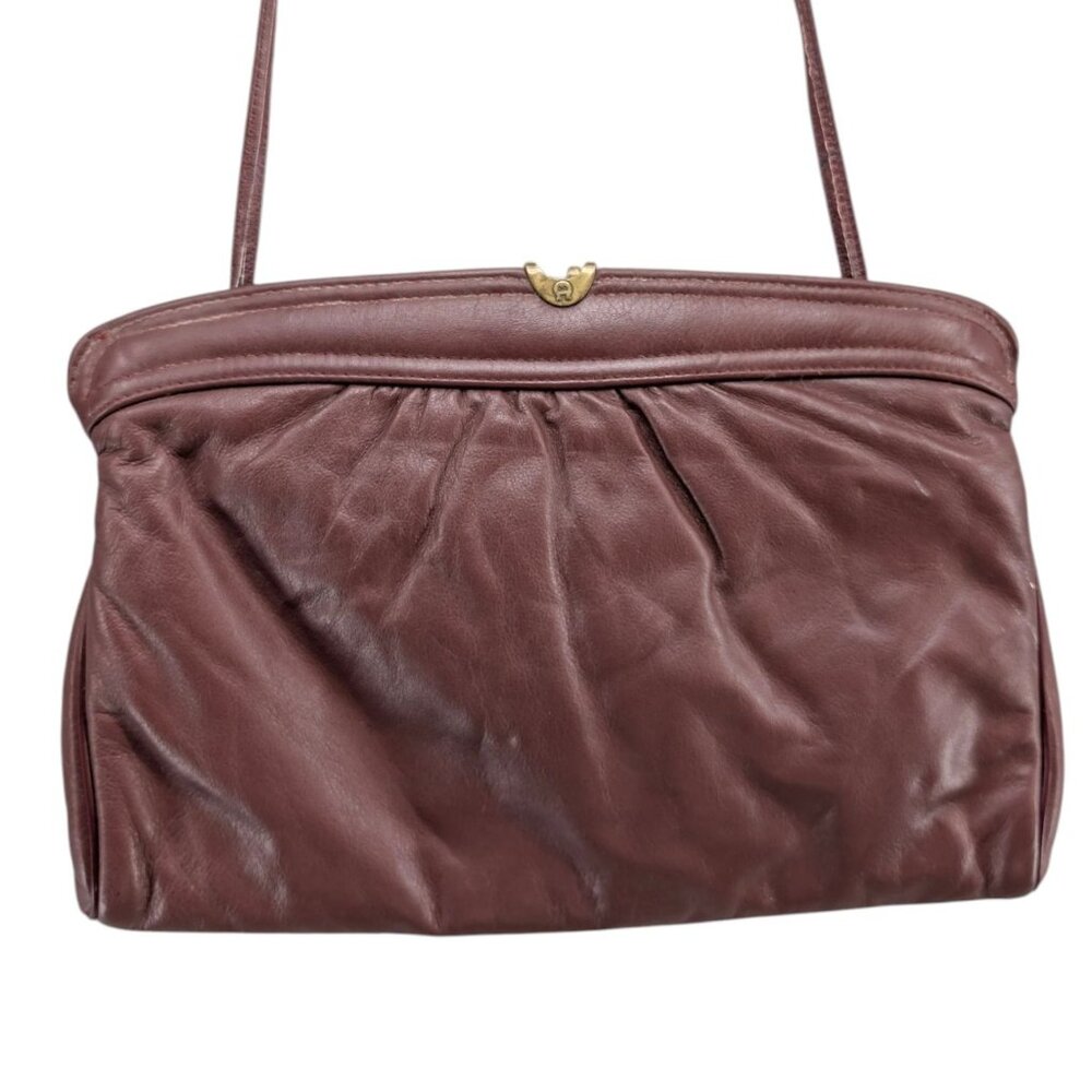 Vtg Etienne Aigner Leather Clutch Crossbody Bag Burgundy Flex Frame Purse